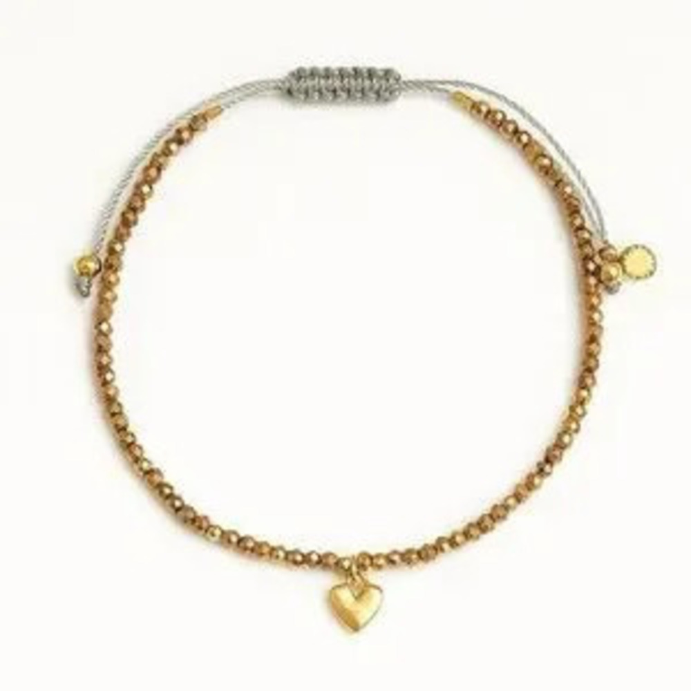 Gold Beaded Bracelet with Heart Charm